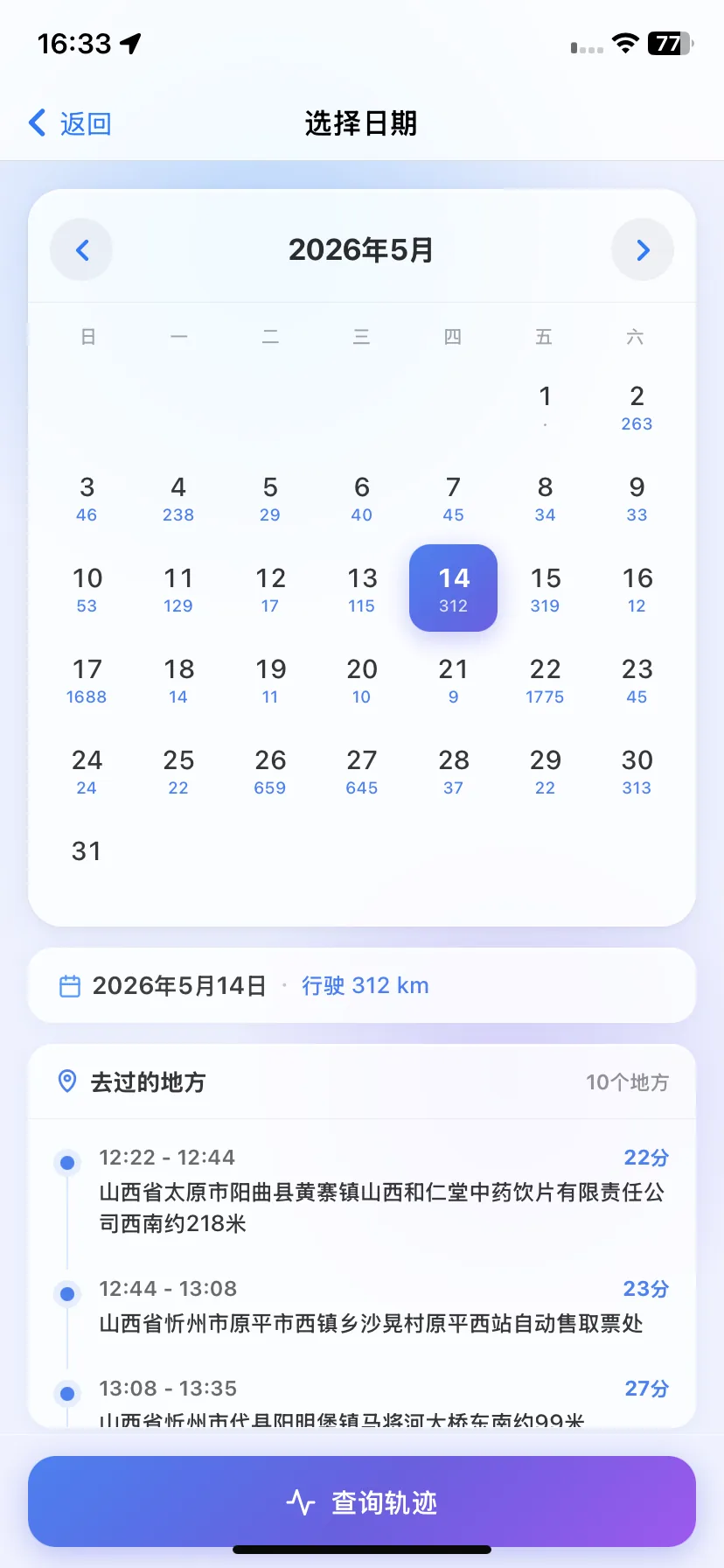 Calendar mileage interface